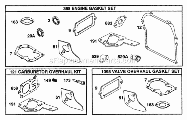 KitsGasket Sets Diagram and Parts List for 093232-0040-01  Briggs and Stratton Engine